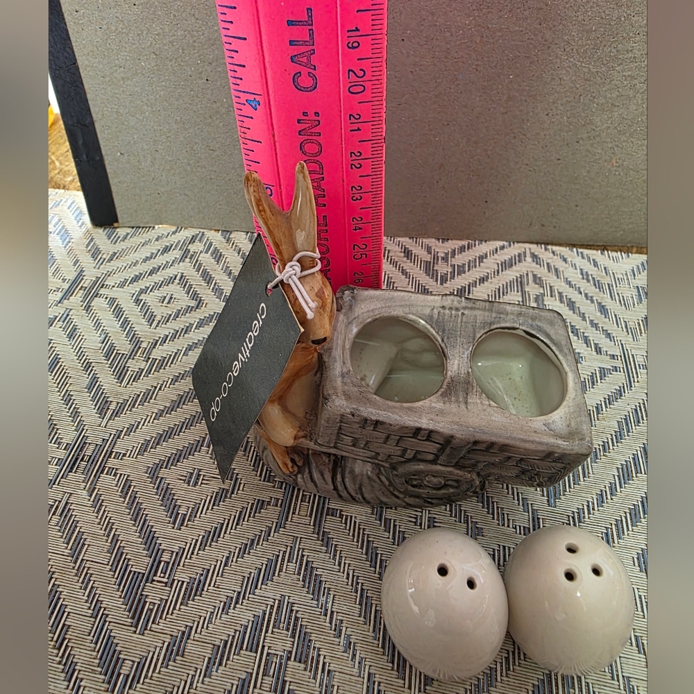 Creative Co-Op Rabbit With Egg Salt Pepper Shaker Set #127 - Picture 8 of 9